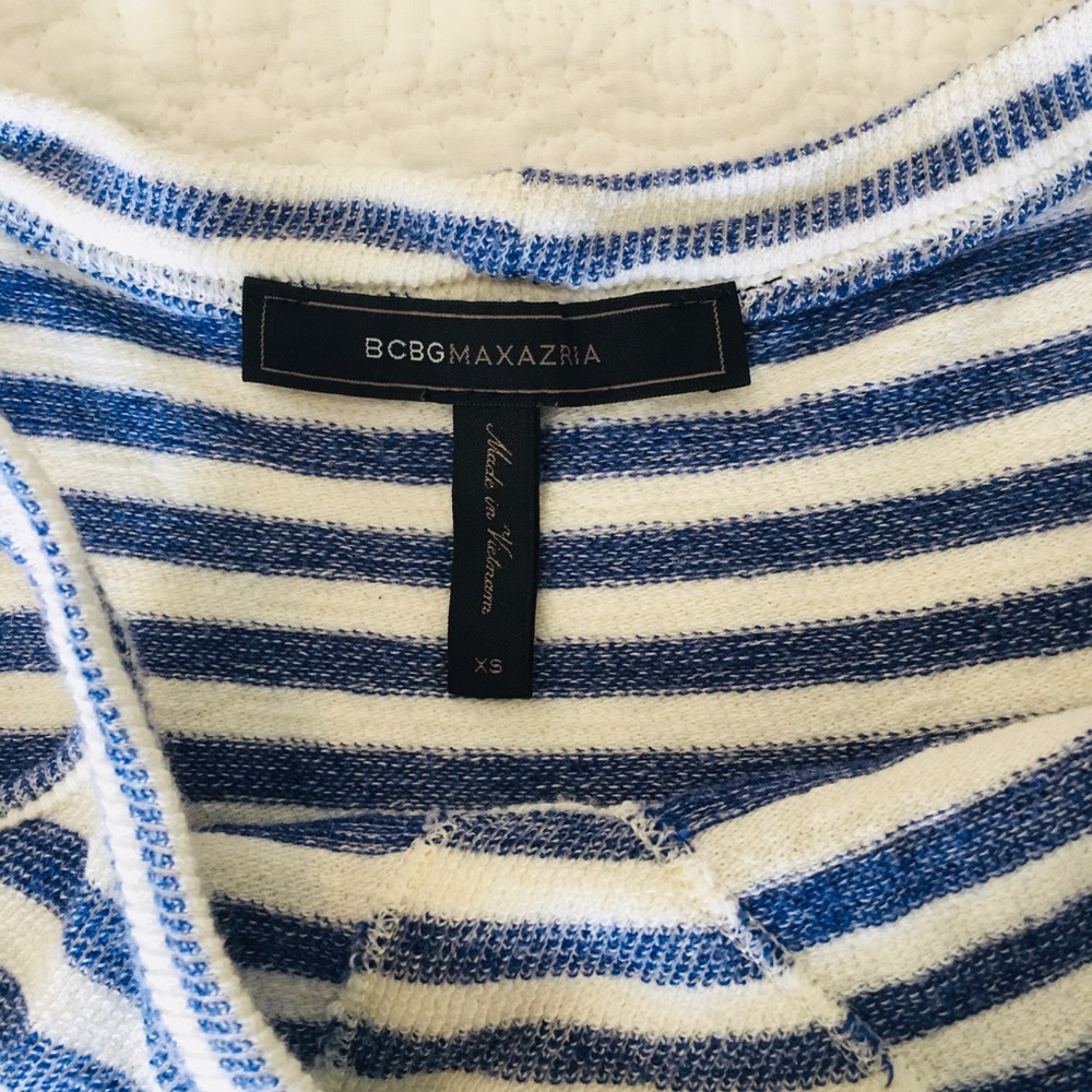 BCBGMAXAZRIA terry cloth off the shoulder sweater